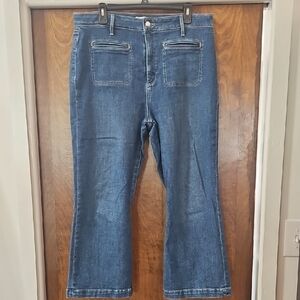 LOFT Blue Flare Jeans with Front Patch Pockets Size 16